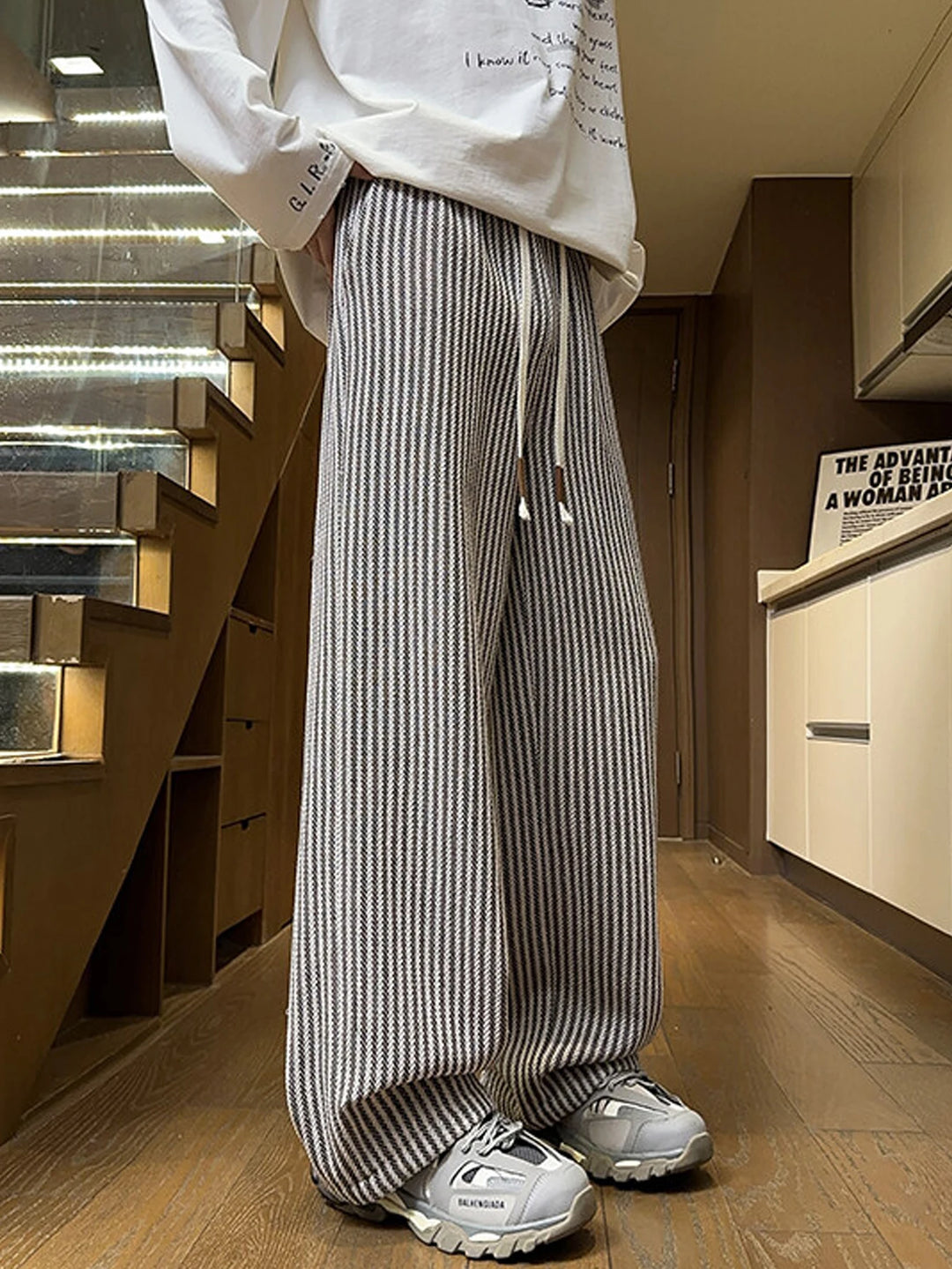Striped Relax Fit Drawstring Pants